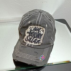 Charcoal Distressed Women's Cap with Patch Not Today Satan